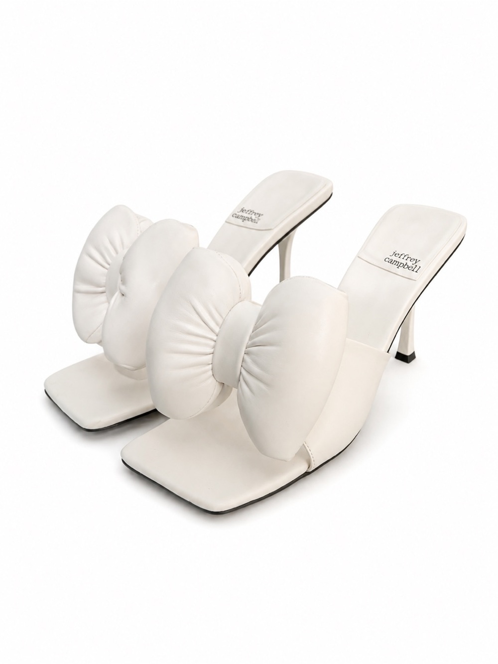 Jeffrey Campbell White Bow-Accent Square Toe High Heel Mules